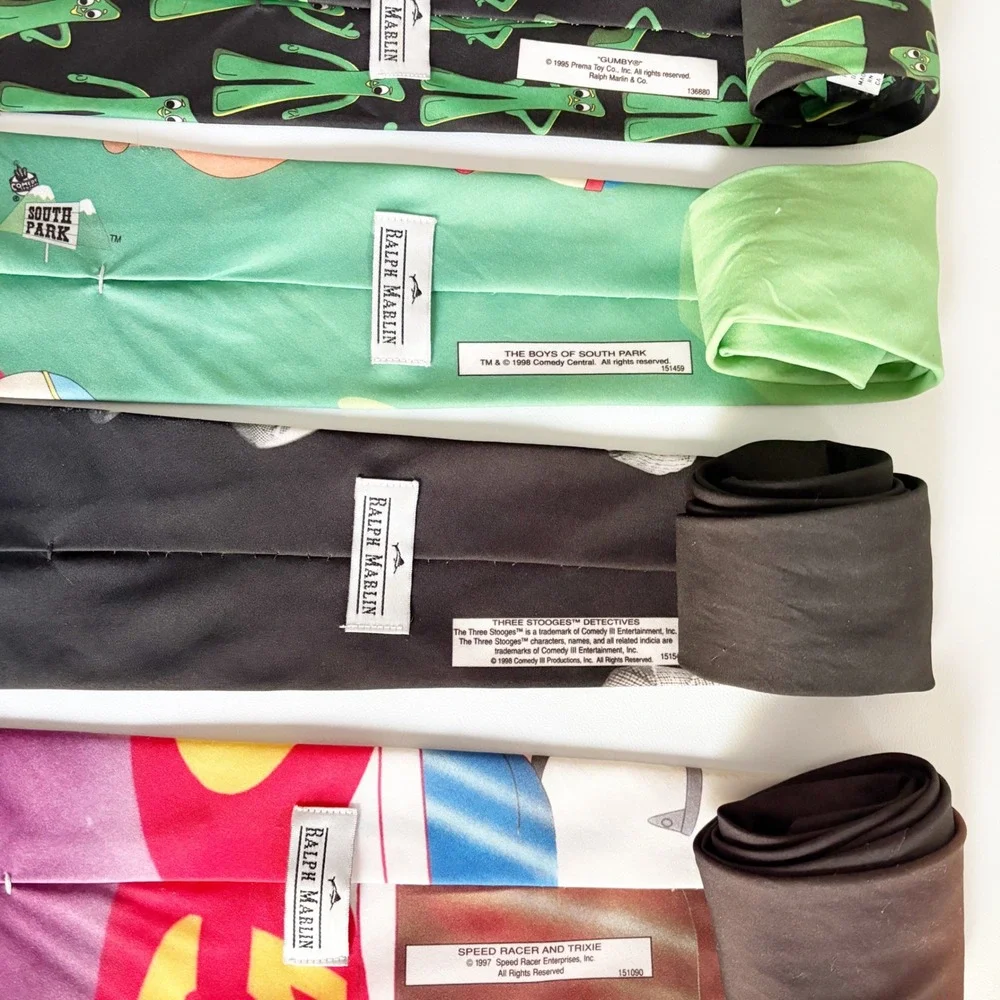 Ralph Marlin Mens Bundle Lot 4 Vintage 90s Novelty South Park Gumby Stooges Ties